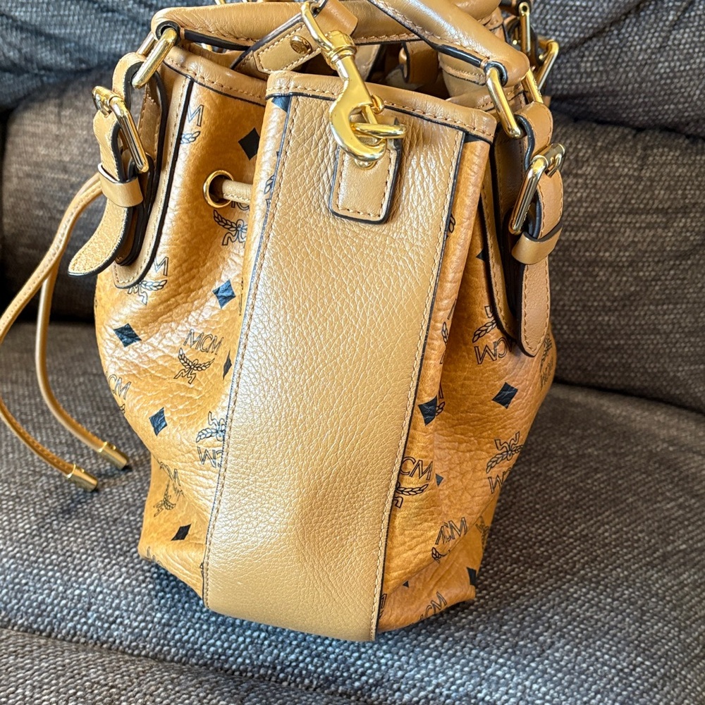 MCM  Visetos Cognac Bucket Crossbody Bag-Dual Handle+Strap - Picture 4 of 16